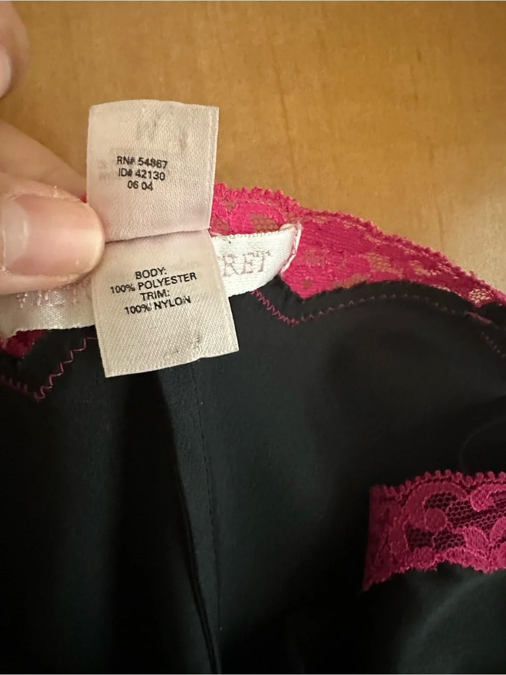 Vtg Y2K Victoria's Secret Black Satin & Hot Pink Lace Slit Slip Dress June 2004